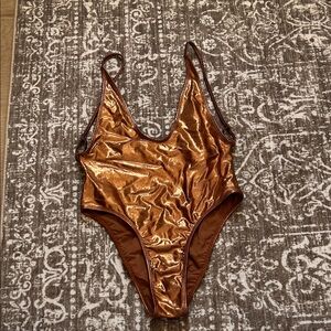 Shiny Bronze One-Piece Swimsuit